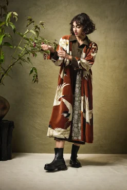 One Hundred Stars Stork Cigar Velvet Duster Coat|Women Velvet Coats