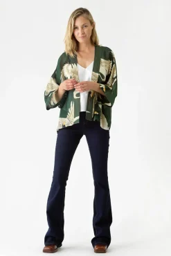 One Hundred Stars Stork Forest Green Kimono|Women Short Kimonos