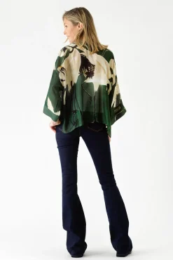 One Hundred Stars Stork Forest Green Kimono|Women Short Kimonos