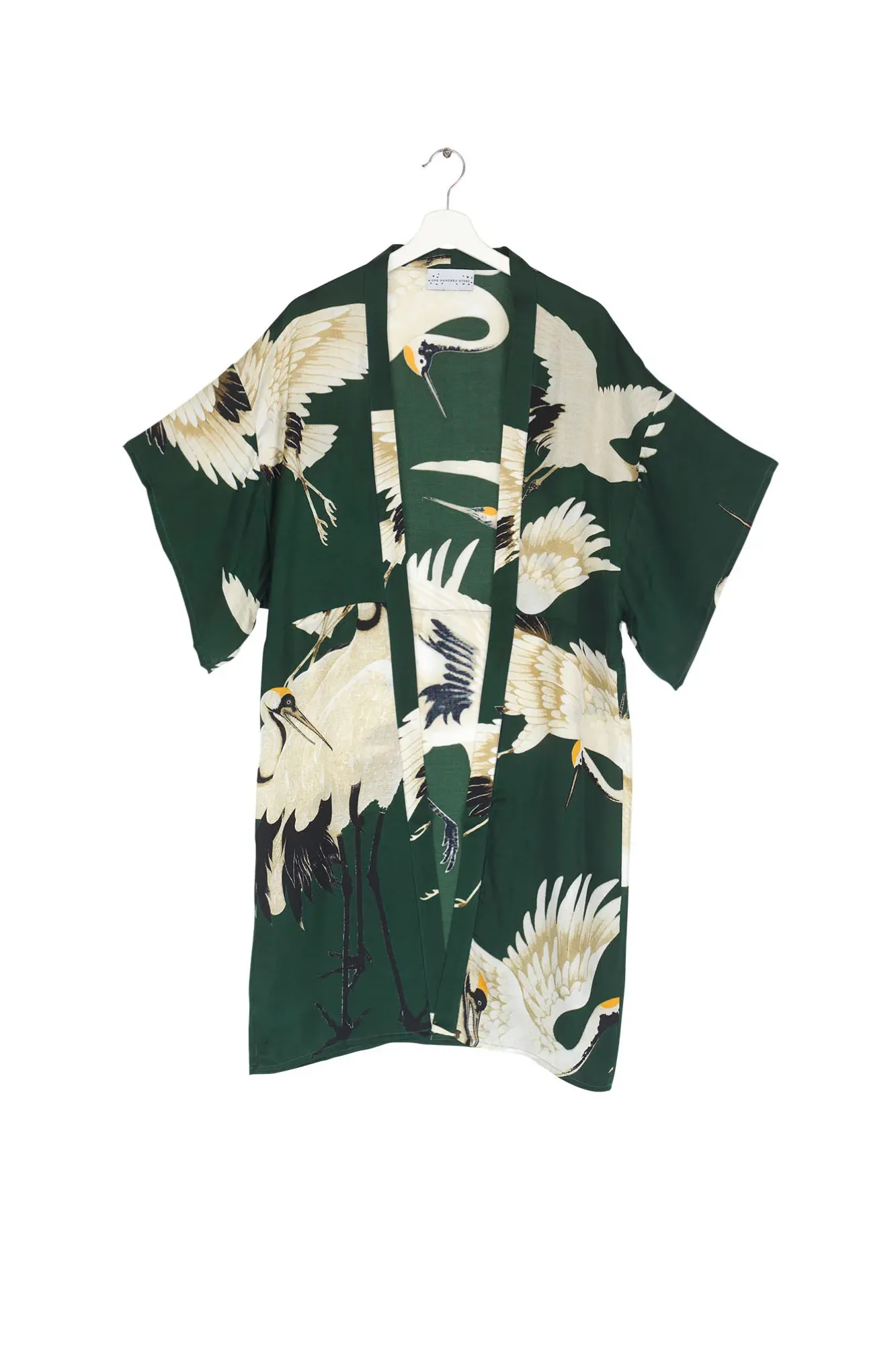 One Hundred Stars Stork Forest Green Midi Kimono|Women Midi Kimonos