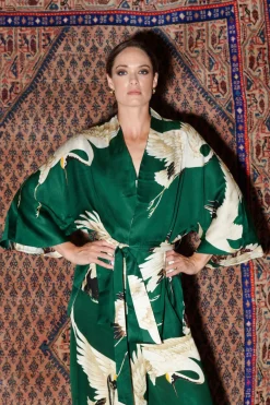 One Hundred Stars Stork Forest Green Wrap Jacket|Women Wrap Jackets