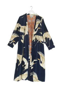 One Hundred Stars Stork Navy Velvet Duster Coat|Women Velvet Coats