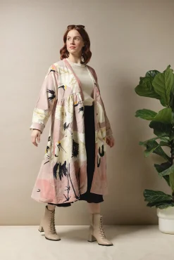 One Hundred Stars Stork Pink Velvet Duster Coat|Women Velvet Coats