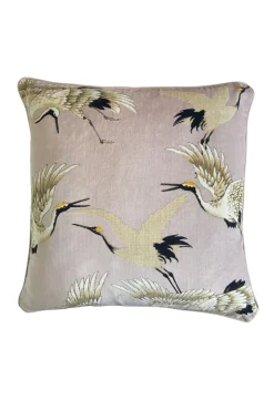 One Hundred Stars Stork Plaster Pink Square Velvet Cushion| Cushions