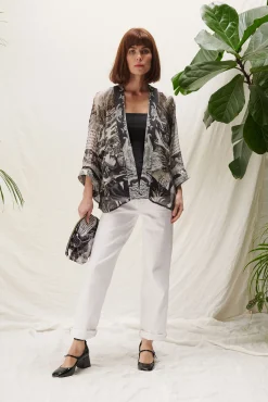 One Hundred Stars Sunburst Grey Kimono|Women Short Kimonos