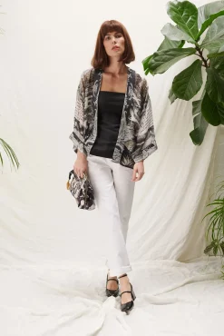 One Hundred Stars Sunburst Grey Kimono|Women Short Kimonos