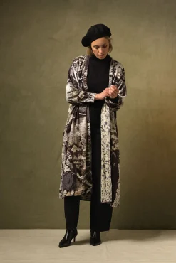 One Hundred Stars Sunburst Grey Velvet Duster|Women Velvet Coats