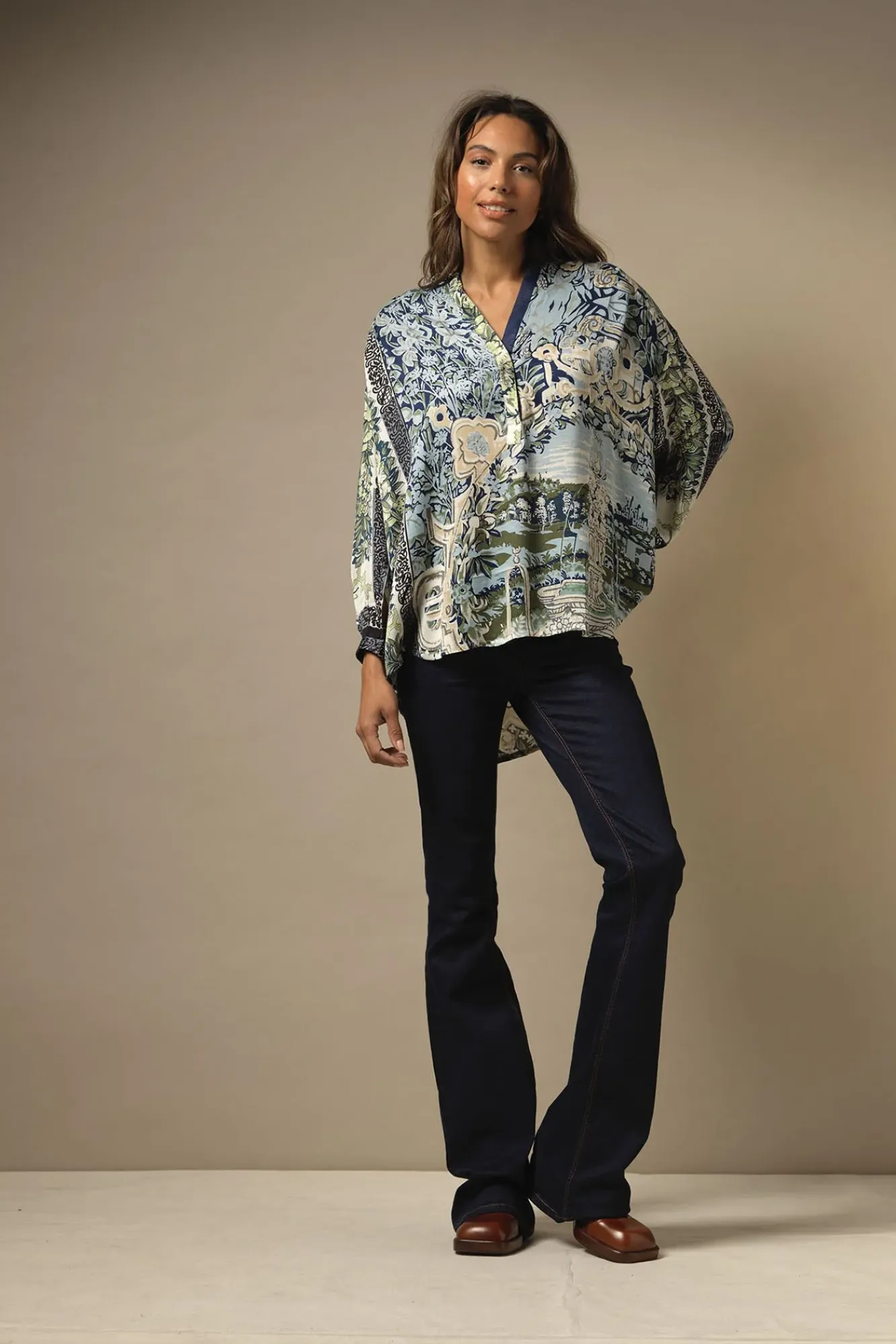 One Hundred Stars Tapestry Sea Darcy Shirt|Women Tops