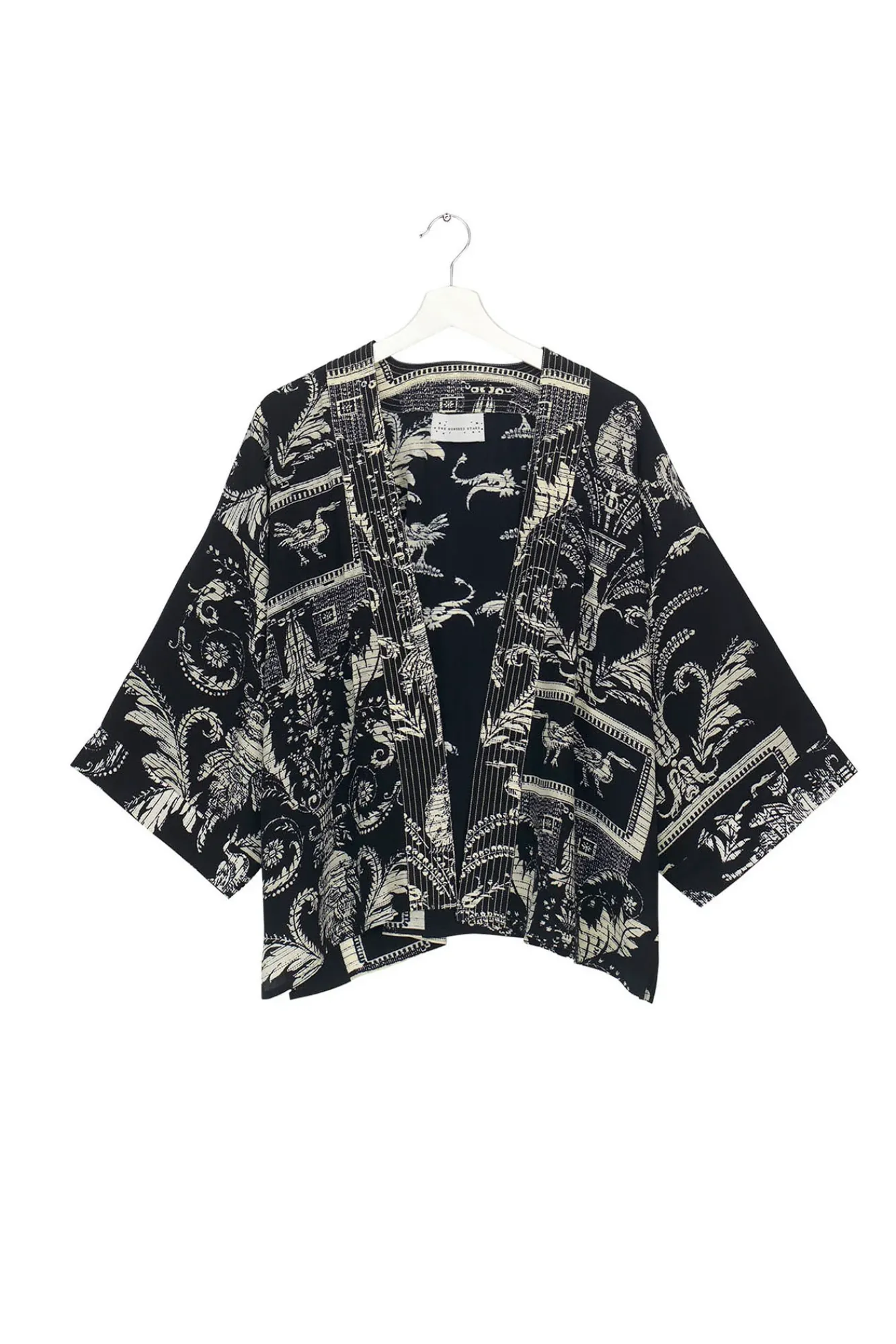 One Hundred Stars Vintage Damask Black Crepe Kimono|Women Short Kimonos