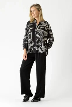 One Hundred Stars Vintage Damask Black Darcy Shirt|Women Tops