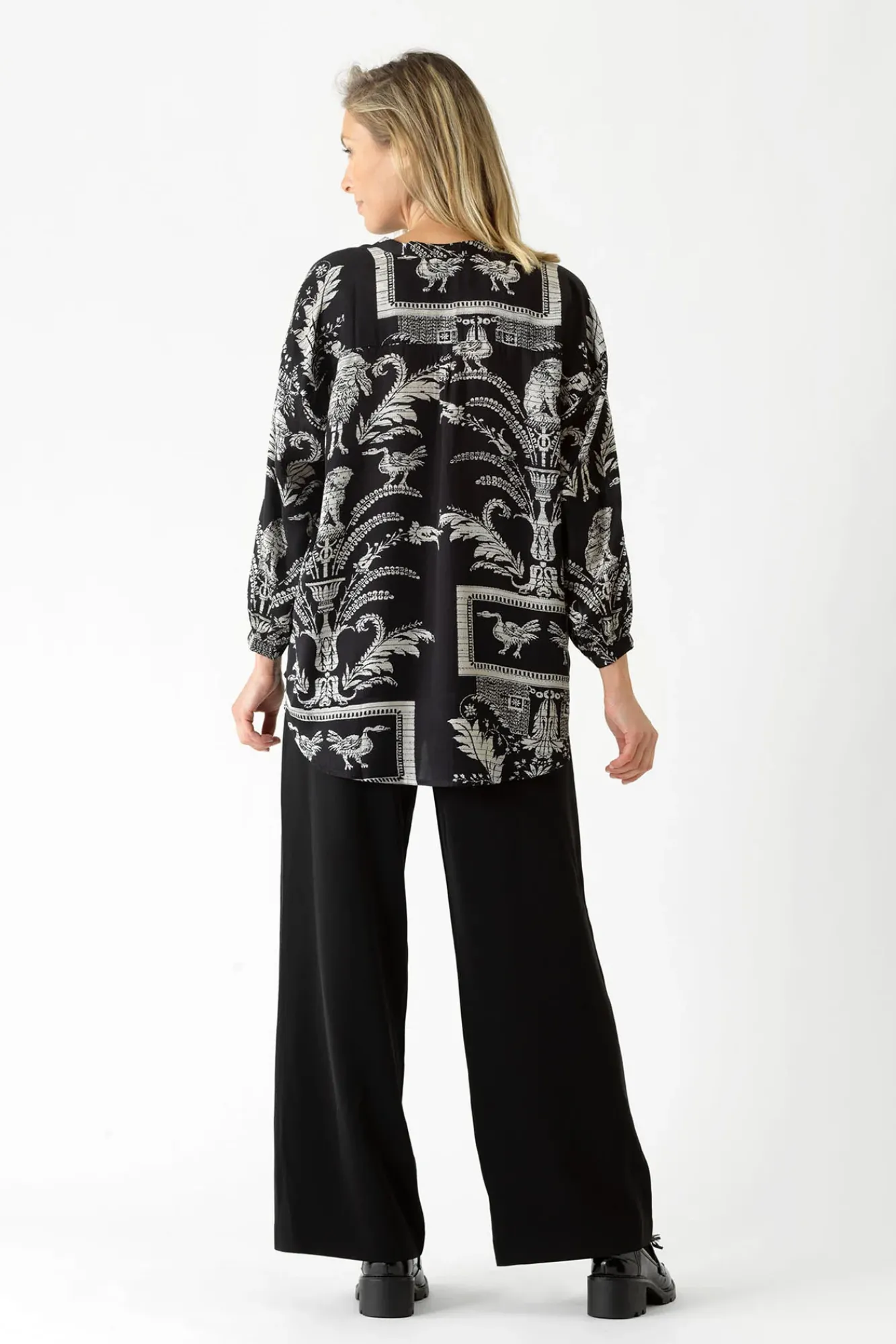 One Hundred Stars Vintage Damask Black Darcy Shirt|Women Tops