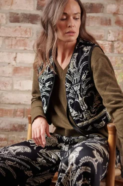 One Hundred Stars Vintage Damask Black Gilet|Women Gilets