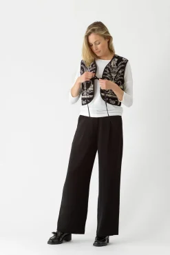 One Hundred Stars Vintage Damask Black Gilet|Women Velvet Coats