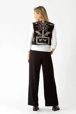 One Hundred Stars Vintage Damask Black Gilet|Women Velvet Coats