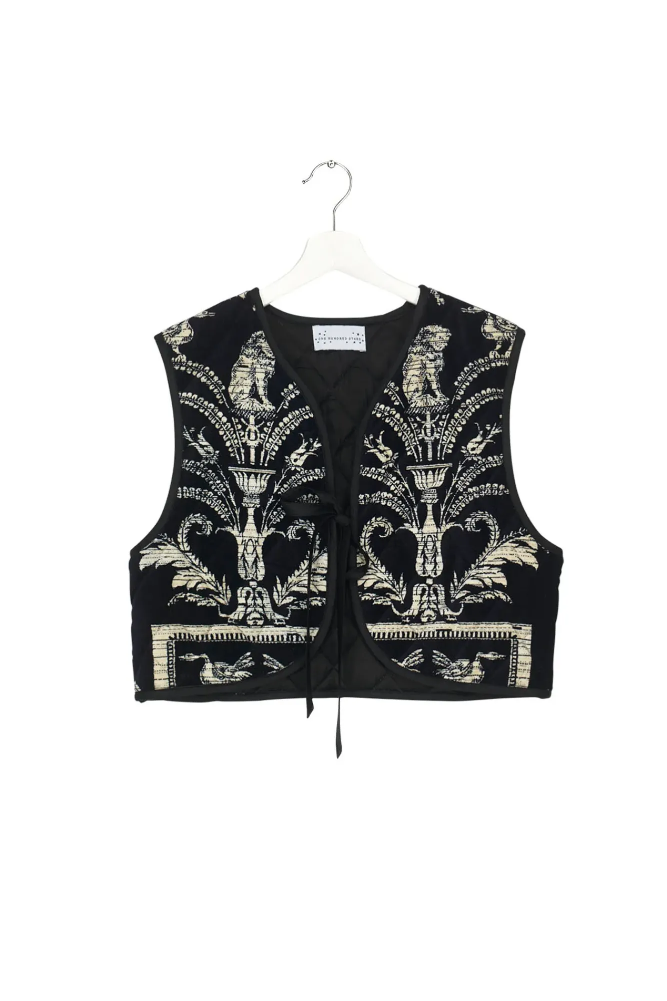 One Hundred Stars Vintage Damask Black Gilet|Women Velvet Coats