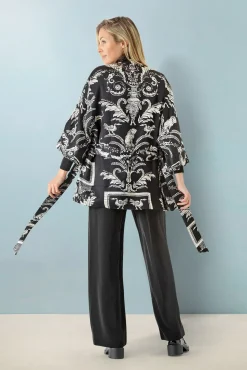 One Hundred Stars Vintage Damask Black Wrap Jacket|Women Wrap Jackets