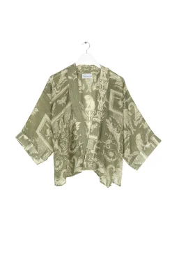 One Hundred Stars Vintage Damask Sage Kimono|Women Short Kimonos