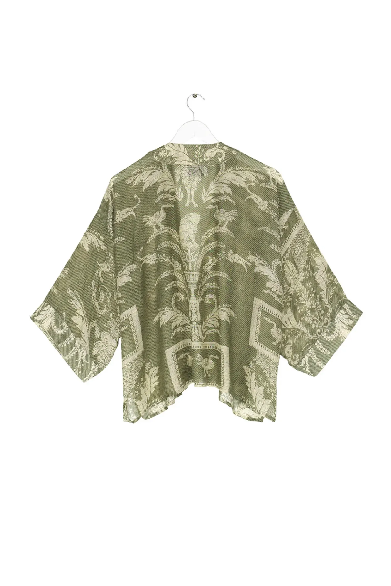 One Hundred Stars Vintage Damask Sage Kimono|Women Short Kimonos