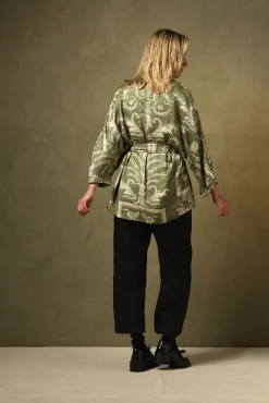 One Hundred Stars Vintage Damask Sage Wrap Jacket|Women Wrap Jackets