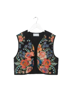 One Hundred Stars Woven Flower Black Gilet|Women Gilets
