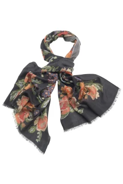 One Hundred Stars Woven Flower Black Wool Scarf| Scarves